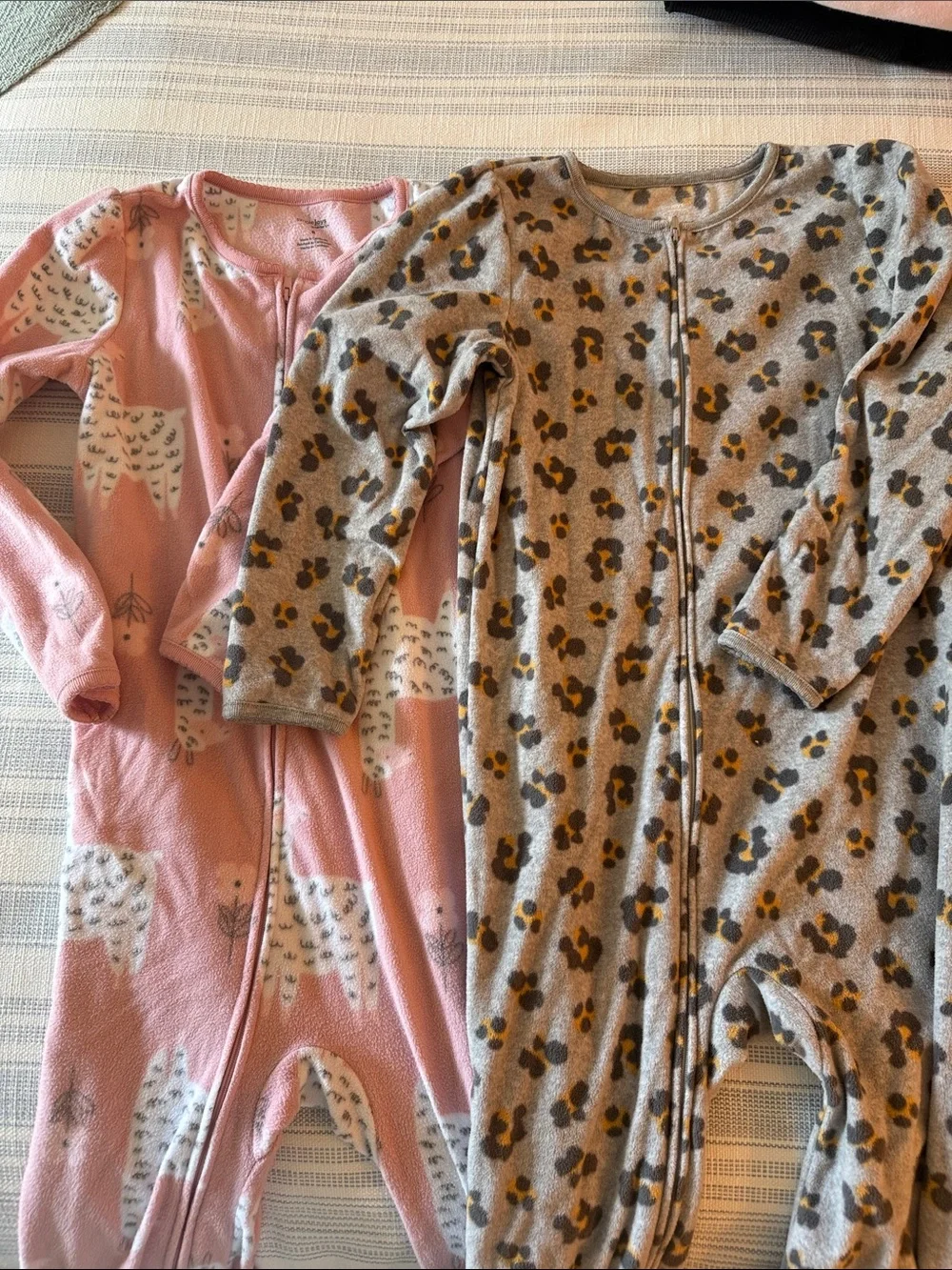 Carter's Pink Llama and Gray Leopard Footed Pajama Set